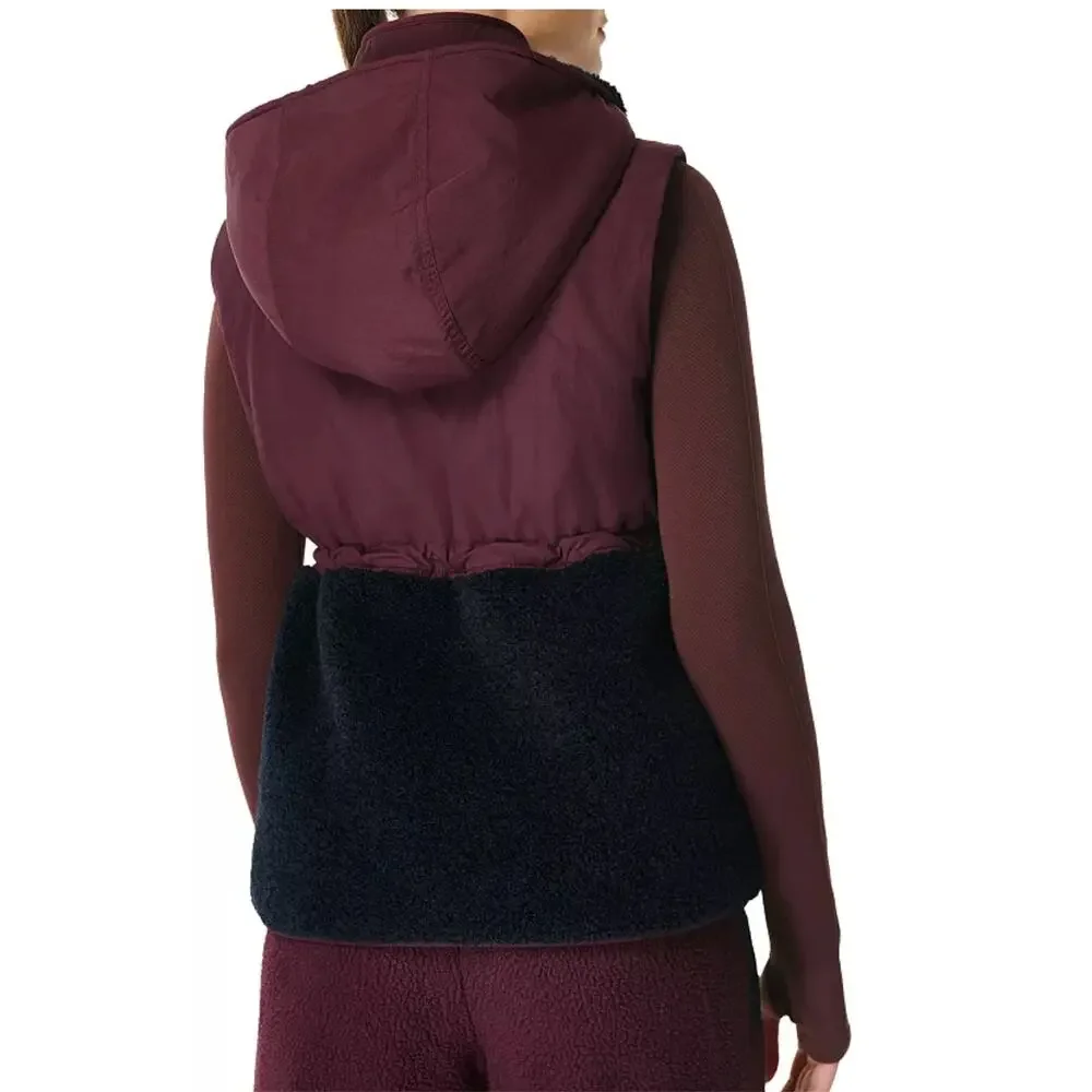 Sweaty Betty Sherpa Fleece Vest Plum Black Hooded Urban Athleisure Size 8